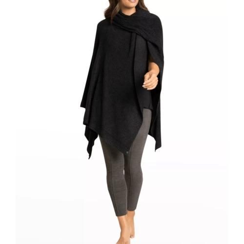 Barefoot Dreams Cape Shawl Poncho Travel Wrap Women One Size Black Ribbed